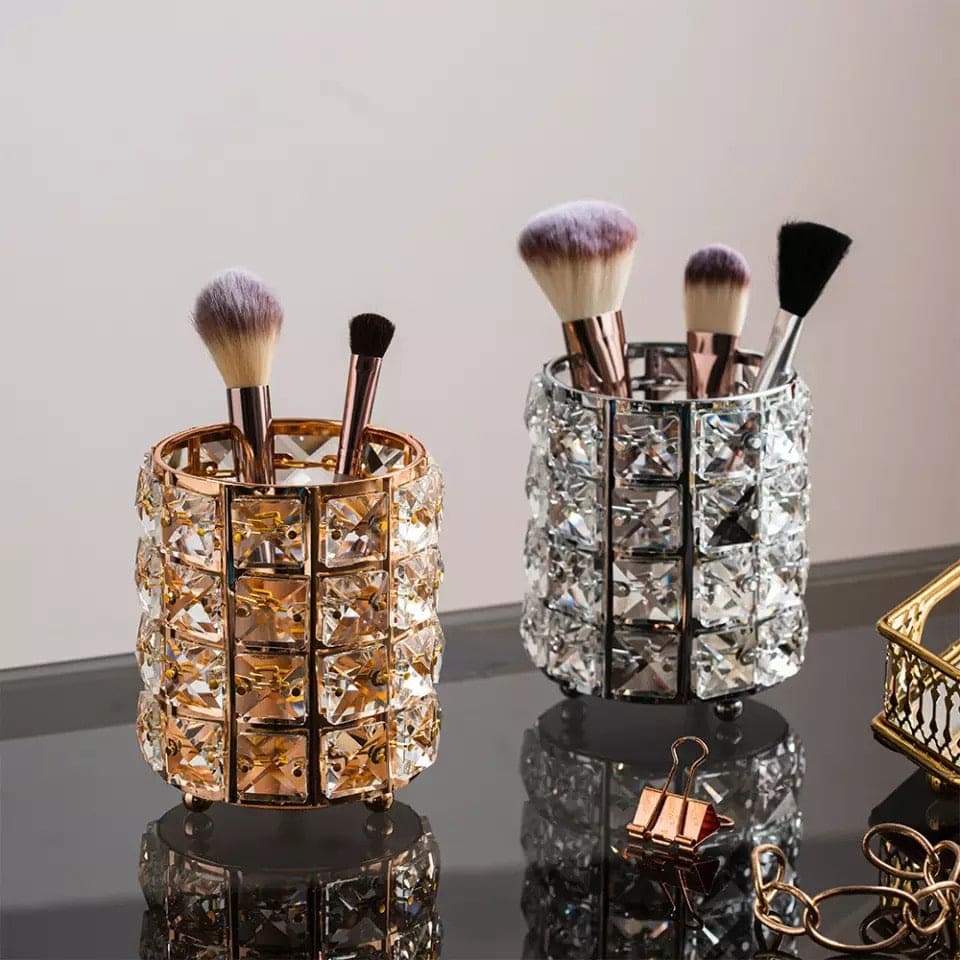 Metal Crystal Round Makeup Brush Holder, Miaowater Makeup Brush Pen Holder, Brush Sorting Storage Organizer, Dressing Table Makeup Organizer Metal Crystal Round Makeup Brush Holder, Miaowater Makeup Brush Pen Holder, Brush Sorting Storage Organizer, Dressing Table Makeup Organizer